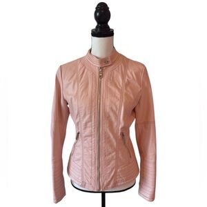 LA Coalition Faux Leather Pink Moto Jacket with Silver Accents- Size Small